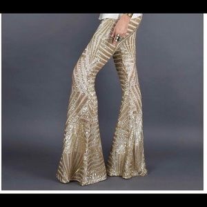 Girl On A Vine sequin gold flare / leggings large